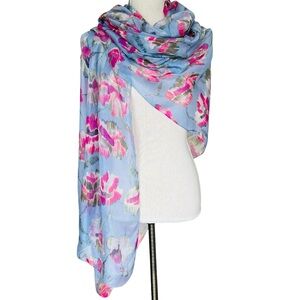 Pink and Blue Floral Wrap Shawl Scarf 43 x 70
